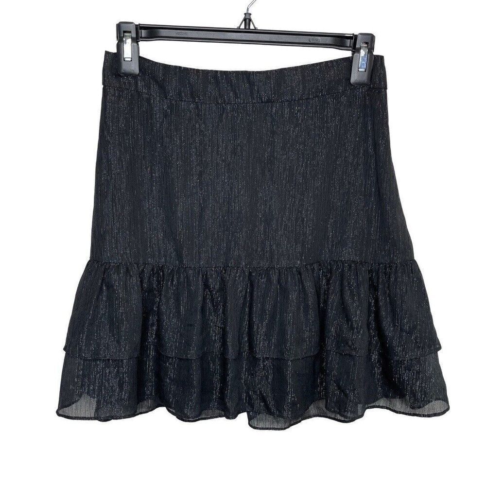 MADEWELL Womens Black Silver Metallic Ruffle Mini Skirt EUC Lined Sz XS